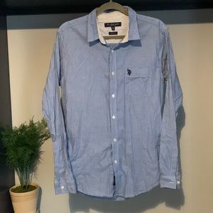 U.S. Polo Assn. Mens Pin Stripe Slim Fit Button Down Blue & White Size XL